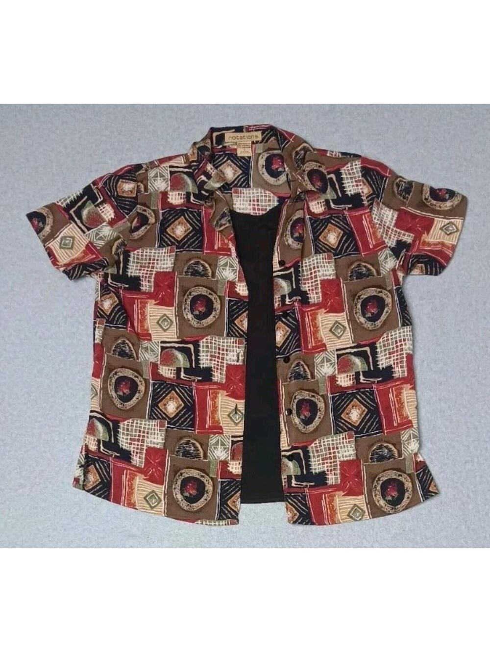 Vintage Notation Short Sleeve Button Up Overlay Blouse Womens Size Small...
